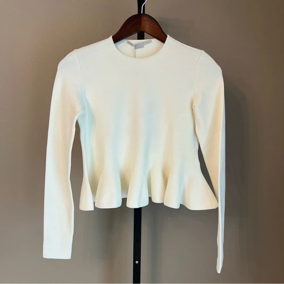 Stella McCartney Peplum Hem Long Sleeve Stretch Knit Top Ivory IT 38 US 4 NWT - Picture 1 of 9